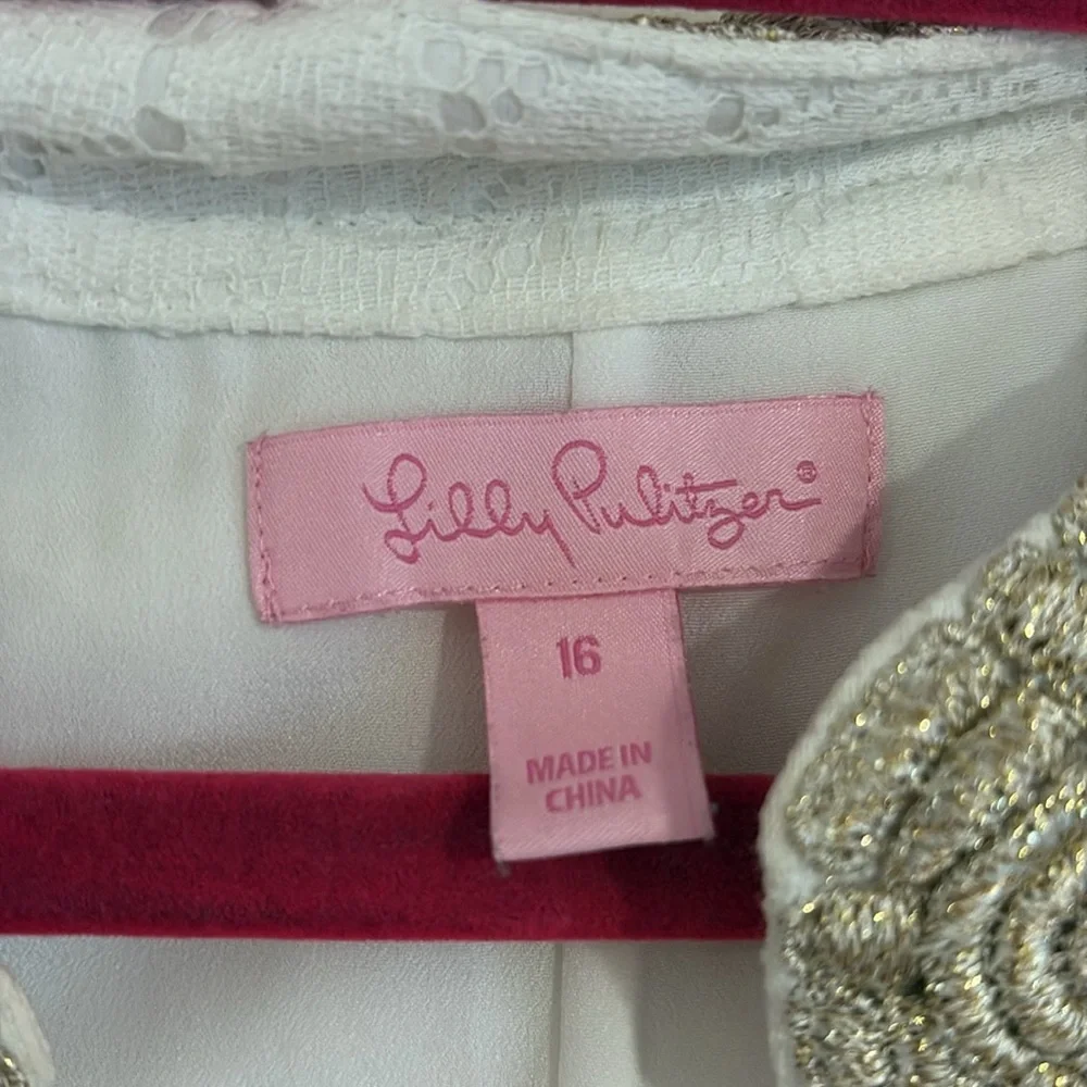 Lilly Pulitzer White Lace Shift Dress with Gold Detailing - Picture 5 of 6